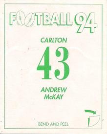 1994 Select AFL Stickers #43 Andrew McKay Back